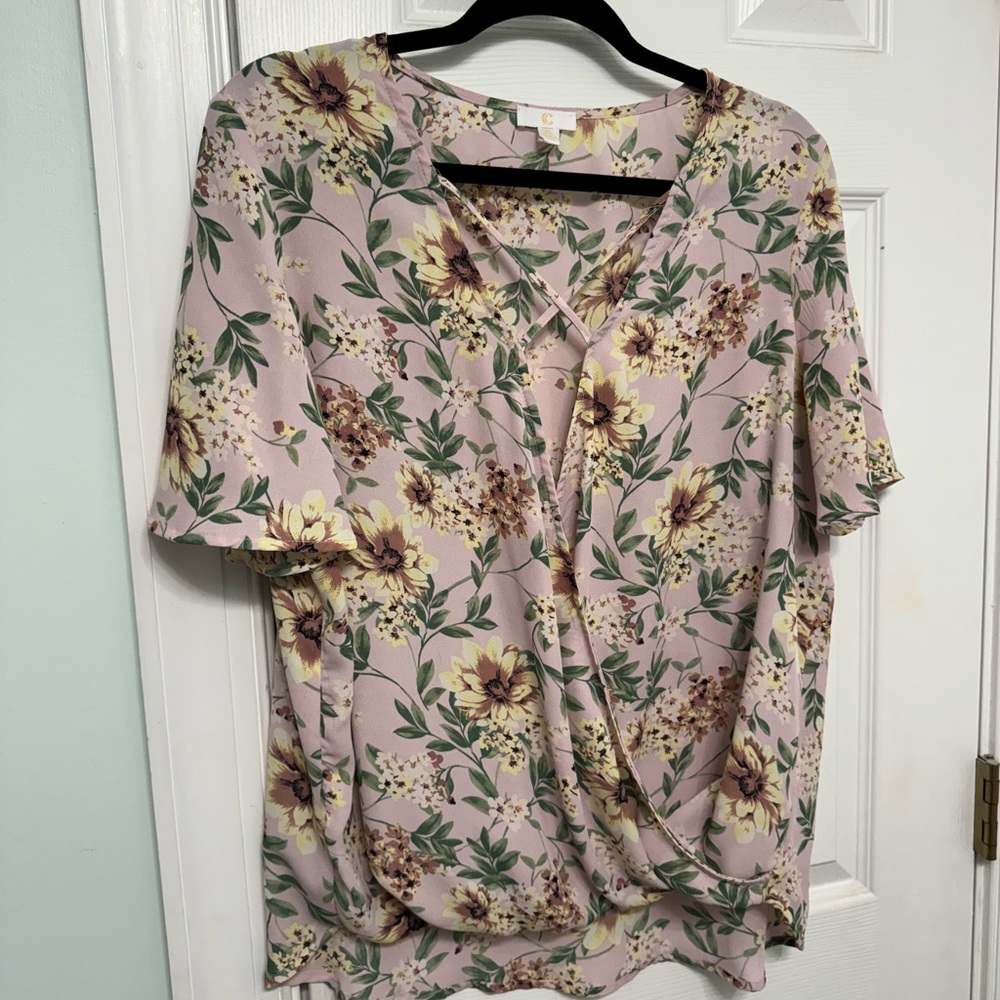 Sheer floral short sleeve blouse